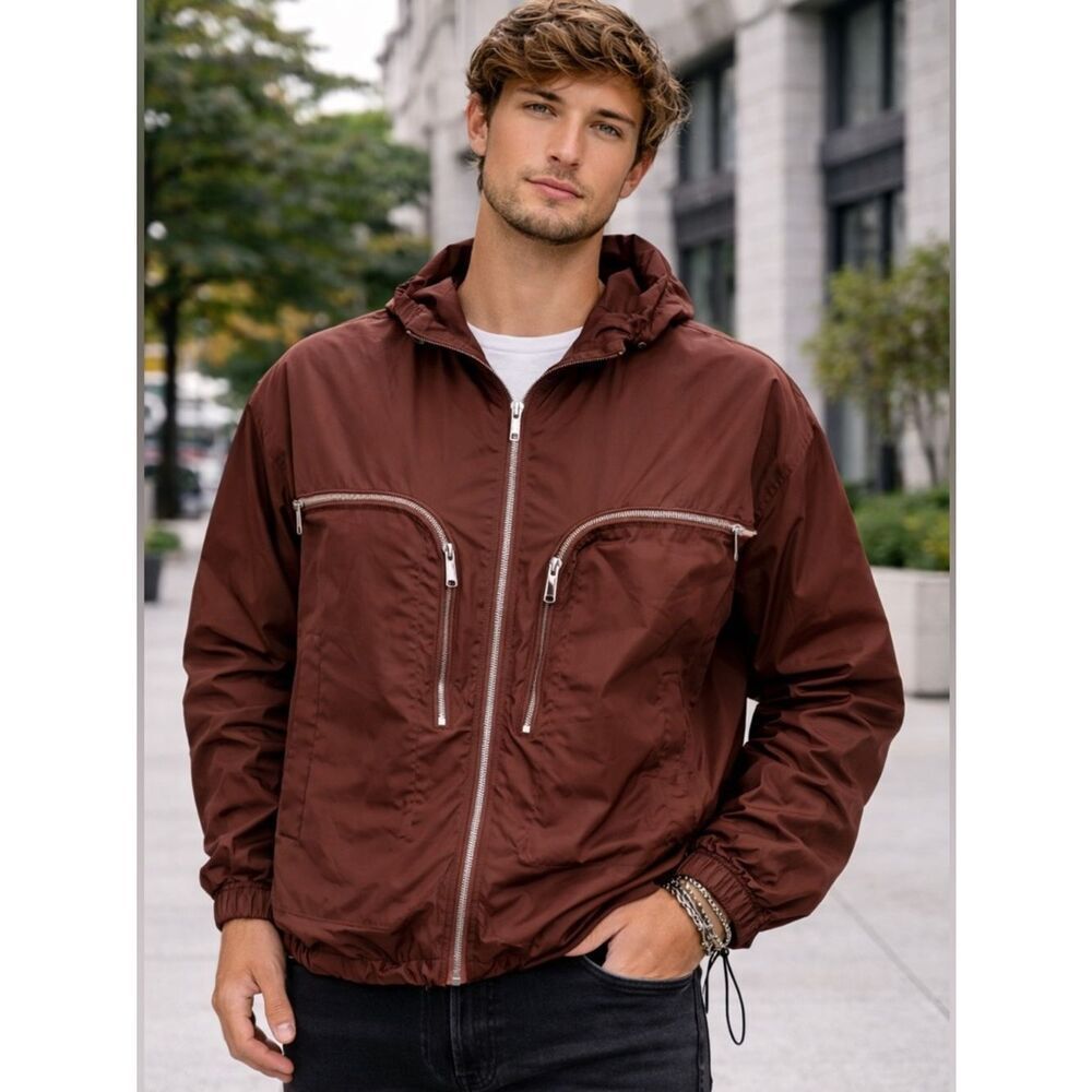 Dsquared2 Brown Nylon Hooded Jacket Made in Italy Lightweight Windbreaker Unisex